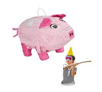 2 Piñatas Cerdo, para Colgar, Fiestas Cumpleaños Niños y Niñas, Cerdito, Rellenables con Chuches, de Papel, Rosa