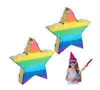 2 Piñatas de estrella, Piñatas fiestas para rellenar, Niños y adultos, Arcoíris, Colgantes, en multicolor y dorado