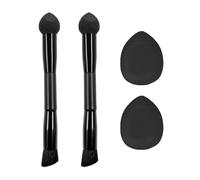 2 Pinceles De Corrector De Piezas Y 2 Piezas De Hojaldre En Polvo De Dedo, Suministros De Belleza, Aplicador Cosmético, Herramienta Portátil De Maquillaje (Negro).