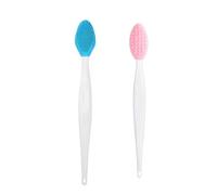 2 pinceles de labios, cepillo exfoliante de silicona de doble cara para un aspecto más suave y completo (azul, rosa)