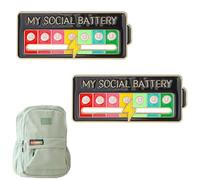 2 pines de batería social, broche divertido, para el estado de ánimo social durante 7 días, agujas de humor interactivas, pines de esmalte de batería social, alfileres para mochilas, chaquetas y
