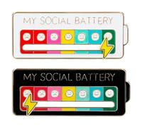 2 pines de batería social, pin deslizante de batería social, divertido broche interactivo esmaltado, bonitos pines de estado de ánimo 7 días a la semana para mochilas, ropa, sombreros, bolsos