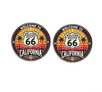 2 pines de bienvenida de California clásico Route 66 'Mother Road', broche de botón de aleación, diseño retro de viaje para chaquetas, bolsos y sombreros