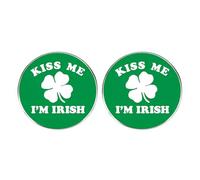 2 pines de Irlanda, pines de círculo verde de trébol de cuatro hojas de Irlanda, frase en inglés Kiss Me I'm IRISH, pines de solapa de 3 cm, metal, sin piedras preciosas, 3cm(1.2"), Metal, No es una