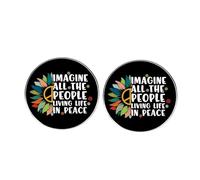2 pines de solapa con símbolo de paz, frase en inglés Imagine All The People Living Life in Peace, insignia de aleación Stop the War, 3 cm, metal, sin piedras preciosas, 3cm(1.2"), Metal, No es una