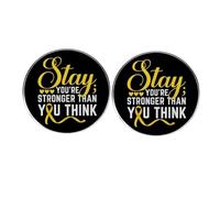 2 pines de solapa con texto en inglés "Stay You're Stronger Than You Think", pin de botón redondo inspirador para placer optimista, insignia de aleación, 3 cm, metal, sin piedras preciosas, 3cm(1.2