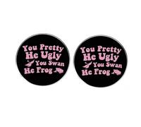 2 pines de solapa con texto en inglés "You Pretty He Ugly You Swan He Frog", insignia de aleación de botón redondo para mochila, ropa, caja, sombrero, accesorio de 3 cm, metal, sin piedras preciosas