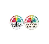 2 pines de solapa de batería social para 7 días, insignias deslizantes esmaltadas para estado de ánimo, broches redondos de expresión para introvertidos, bonitos accesorios creativos para hombres y