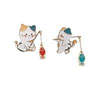 2 pines de solapa de gato lindo para mochilas, esmalte animal mascota gato pesca broche Pin de dibujos animados solapa insignia Pin para chaquetas sombrero bolsa, Metal, Nuevo
