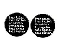 2 pines de solapa Ever Tried Ever Failde No Matter Try Again Fail Again Fail Better, pin de frase motivacional inspiradora, insignia de aleación optimista, 3 cm, metal, sin piedras preciosas, 3cm(1.2