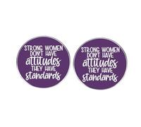 2 pines de solapa femeninos violetas, fuertes mujeres no tienen actitudes tienen estándares redondos, insignia de aleación de metal, 3 cm, metal, sin piedra preciosa, 3 cm, metal, sin piedras