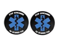 2 pines de solapa Star of Life, con texto en inglés "Stop Screaming I'm Scared Too", insignia circular de aleación de metal, 3cm(1.2"), Metal, No es una piedra preciosa