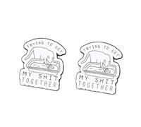 2 pines esmaltados divertidos con diseño de gato, con texto en inglés "Trying to Get My Together", cita humorística de autocuidado, insignias de solapa de aleación para mochila, chaqueta, sombrero