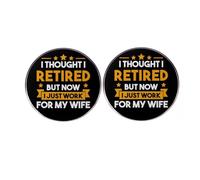 2 pines esmaltados para pareja, frase en inglés "I Thought I RETIRED BUT NOW I JUST WORK FOR MY WIFE", alfileres de solapa de aleación, accesorios para ropa, mochila, sombrero, 3cm(1.2"), Metal, No es