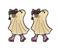 2 pines esmaltados para patinaje de fantasmas de Halloween, lindo fantasma con ramo de flores, 3,5 x 2 cm, pin de solapa de aleación para fiesta de disfraces de Halloween, insignia coleccionable