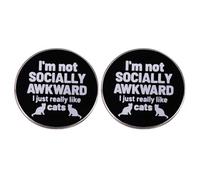 2 pines esmaltados socialmente incómodos, frase en inglés I'm Not Socially Awkward I just really like cats Pines de solapa, ropa, sombreros, mochilas, accesorios, 3cm(1.2"), Metal, No es una piedra