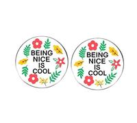 2 pines inspiradores, insignia de aleación Being nice is cool, diseño de hojas de flores de dibujos animados, accesorio unisex para mochila, chaqueta, sombrero