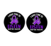 2 pines redondos con diseño de cinta violeta con texto en inglés "I Have Time To Listen Your Life Matters", para prevención del suicidio, salud mental, insignias de aleación de metal para hombres y