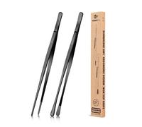 2 pinzas de cocina de 25,5 cm, pinzas de cocina largas profesionales de acero inoxidable para barbacoa, mariscos, reparación y servicio (negro)