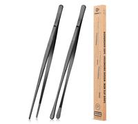 2 pinzas de cocina de 30,5 cm, pinzas de cocina largas profesionales de acero inoxidable para barbacoa, mariscos, reparación y servicio (negro)