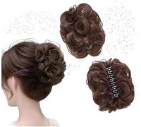 2 pinzas de extensión de moño, pinzas de garra de moño desordenado para el cabello, aspecto más completo, pinza de garra ondulada, bollos desordenados, pieza de cabello para mujeres (Dark Brown)