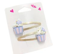 2 pinzas de pelo brillantes para niñas con patrón de mariposa y magdalenas, accesorios de moda para el cabello para fiestas infantiles