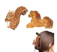 2 pinzas de pelo de animales de acrílico de dibujos animados, pinza para el pelo con forma de caballo y ardilla, lindo clip de mandíbula de tiburón antideslizante, accesorios para el cabello para