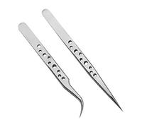 2 pinzas de punta recta y curvada para pestañas 3D 5D individuales extensiones de pestañas