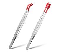 2 pinzas largas de plástico para manualidades, con puntas de goma y revestimiento de PVC, pinzas planas, antideslizantes, curvas y en ángulo, pinzas adhesivas de metal para reparación y joyas (plata)