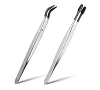 2 pinzas largas para manualidades de plástico, con puntas de goma y revestimiento de PVC, pinzas planas, antideslizantes, curvas y angulares, pinzas adhesivas de metal para reparación y joyas (negro)