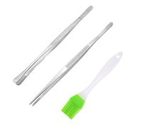 2 pinzas para barbacoa, 1 pincel de aceite verde, pinzas de cocina, pinzas de acero inoxidable, pinzas para asar, pinzas de carne, pinzas de cocina, utensilios de cocina, herramientas de cocina, 30 cm