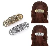 2 pinzas para el cabello con nudo celta vintage vikingo, grandes, medianas, de metal, huecos, accesorios para el cabello, accesorios para la cabeza, regalos para mujeres y niñas (plata, bronce)