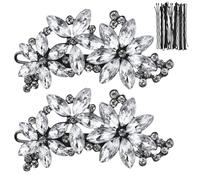 2 pinzas para el pelo de boda, pasadores pelo mujer, pasadores pelo, pinzas para el pelo con diamantes, con 20 horquillas negras con diamantes de imitación para bodas, novias, damas de honor