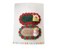 2 pinzas para el pelo, de punto de Navidad, dulces y lindos accesorios para el pelo hechos a mano, casa de muñeco de nieve