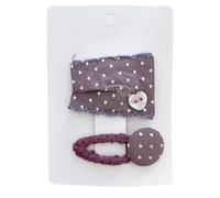 2 pinzas para el pelo de tela, color morado, dulce y lindo, hechas a mano con flequillo y botón de amor