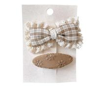 2 pinzas para el pelo de tela, lazo marrón con lunares de punto lindo y dulce, mini accesorio para el pelo hecho a mano, lazo beige