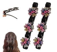 2 pinzas para el pelo trenzadas con piedra de cristal brillante, clip de pelo de flores para mujer, pinzas pequeñas trenzadas para uso doméstico (color)