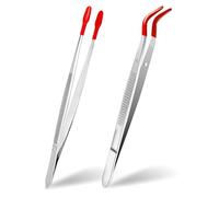 2 pinzas para manualidades con puntas de goma, pinzas adhesivas de metal con revestimiento de PVC suave, pinzas curvadas en ángulo para la fabricación de joyas de laboratorio, manualidades, monedas de