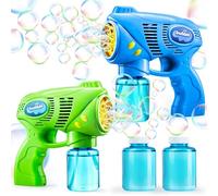 2 Pistola de Burbujas para Niños con 2 Solución de Recarga de Burbujas(2 x 148ml) Máquina de Burbujas para Regalos de Fiesta, Juguete de Verano, Actividad al Aire Libre
