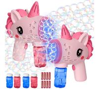 2 Pistola de Burbujas para Niños, Pistola Burbujas con 4 Solución de Burbujas, 10000+, de Colores/Min Juguetes, Máquina Automática Silenciosa con Luces, Niños para Regalos de Fiesta Exterior