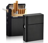 2 pitilleros con encendedor: caja de aluminio 2 en 1 con encendedor electrónico recargable, porta 'cigarrillos' negro con dispensador, resistente al agua, para 20