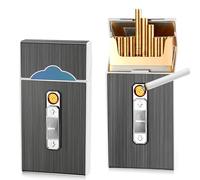2 pitilleros con encendedor electrónico, 2 en 1, caja de cigarrillos de metal, recargable, pitillera para 20 cigarrillos, caja de aluminio negro