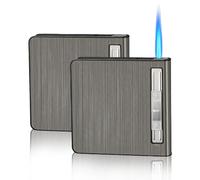 2 pitilleros con mechero, caja de cigarrillos para 20 cigarrillos, caja de cigarrillos de metal, dispensador de cigarrillos para hombre y mujer, negro (A)