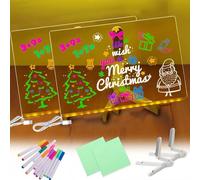 2 pizarras Tablero Acrílico Luminoso con Bolígrafo de 12 Colores, 20 x 30cm, Soporte Ajustable, Pizarra LED Transparente, Tablero de Notas Limpiable (A)