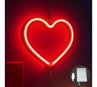 2 placas de neón con forma de corazón rojo, luz de neón, USB/batería, cartel de neón para decoración de pared para el día de San Valentín, boda, Año Nuevo, aniversario (21 x 20 cm)