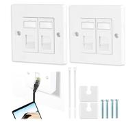 2 placas de pared RJ45 de 2 puertos Cat6 Cat5e Ethernet, sin herramientas | Diseño de doble puerto, compatible con Cat6/Cat5e, instalación sin herramientas, conector Keystone incluido