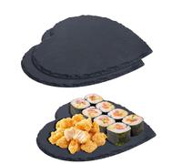2 placas de pizarra, para servir, pizarra para escribir, placa de piedra de pizarra de 20 x 20 cm, para sushi, bandeja para servir queso, placa de mesa para mediana edad, decoración de mesa