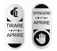 2 placas elegantes para puerta empujar tirar para abrir, 12 x 5 cm aprox. Cartel de señalización de laminado plástico para portones de condominios, puertas, tiendas, oficinas, hoteles (plata, italiano