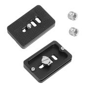 2 Placas rápidas, Placa de trípode para cámara DSLR 1/4 3/8 | Set de 2 placas negras de aluminio 60 x 38 x 10 mm, tornillos 1/4 y 3/8, 6 puntos silicona para foto, vídeo y cambio rápido