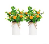 2 plantas artificiales de naranjo en macetas para uso en interiores y exteriores con frutas de plástico detalladas y hojas verdes densas para estante de escritorio, encimera de baño